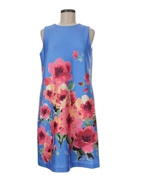 Anne Klein Sleeveless Floral Shift Dress Azurine Multi Pink Blue NEW Size 8